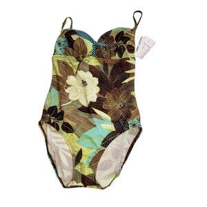 24th & Ocean One Piece Brown Tropical Swimsuit Women's Size Small NWT